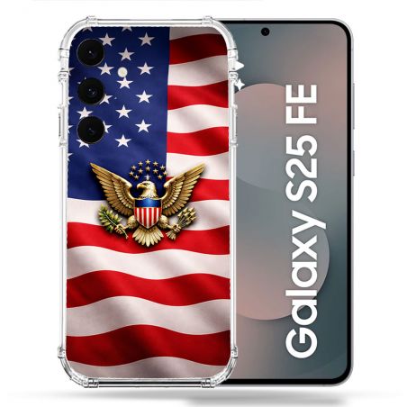Coque Renforcée Pour Samsung Galaxy S25 FE Voyage Drapeau USA Etats Unis