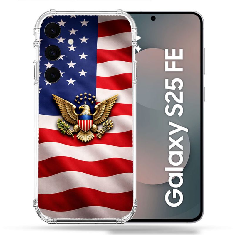 Coque Renforcée Pour Samsung Galaxy S25 FE Voyage Drapeau USA Etats Unis