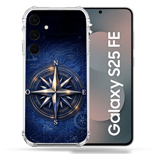 Coque Renforcée Pour Samsung Galaxy S25 FE Voyage Rose des Vents Marine