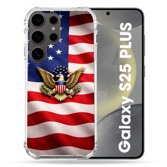 Coque Renforcée Pour Samsung Galaxy S25 PLUS Voyage Drapeau USA Etats Unis