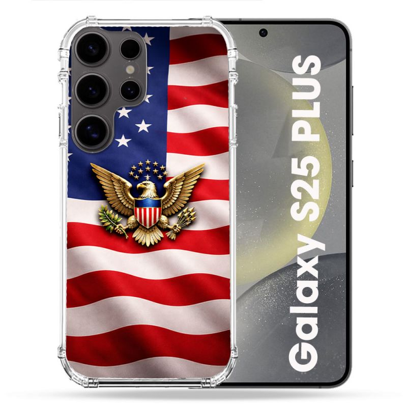 Coque Renforcée Pour Samsung Galaxy S25 PLUS Voyage Drapeau USA Etats Unis