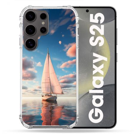 Coque Renforcée Pour Samsung Galaxy S25 Voyage Voilier Reflet