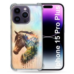 Coque Renforcée Pour Iphone 15 Pro Plus Animal Cheval Montagne