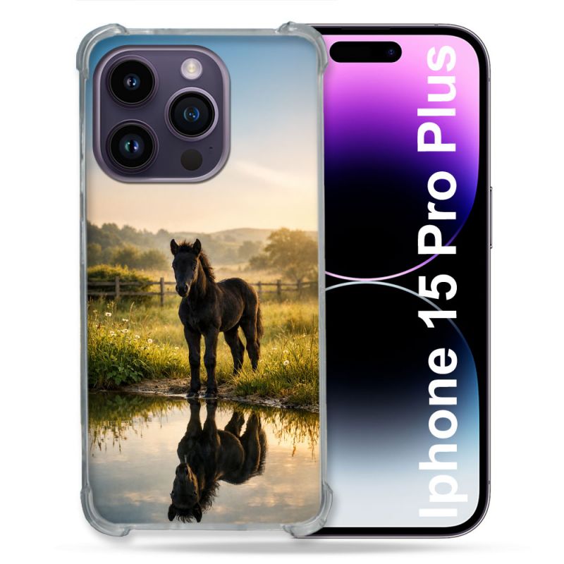 Coque Renforcée Pour Iphone 15 Pro Plus Animal Cheval Reflet