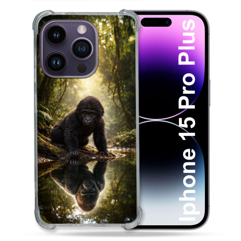 Coque Renforcée Pour Iphone 15 Pro Plus Animal Gorille Reflet
