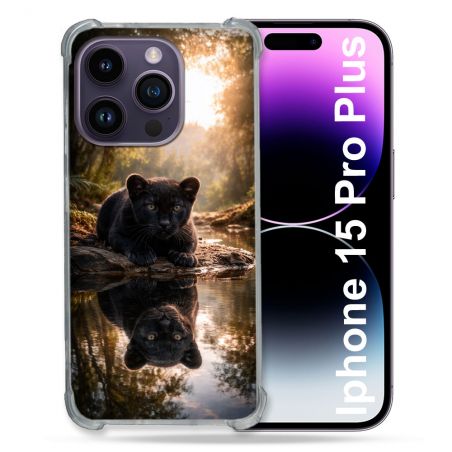 Coque Renforcée Pour Iphone 15 Pro Plus Animal Panthère Reflet