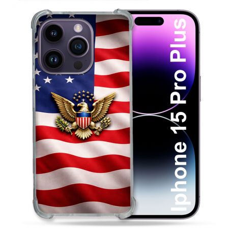 Coque Renforcée Pour Iphone 15 Pro Plus Voyage Drapeau USA Etats Unis
