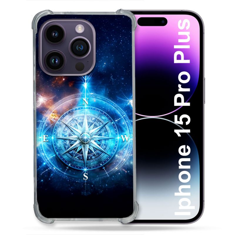 Coque Renforcée Pour Iphone 15 Pro Plus Voyage Rose des Vents Stellaire