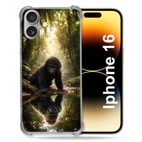 Coque Renforcée Pour Iphone 16 Animal Gorille Reflet