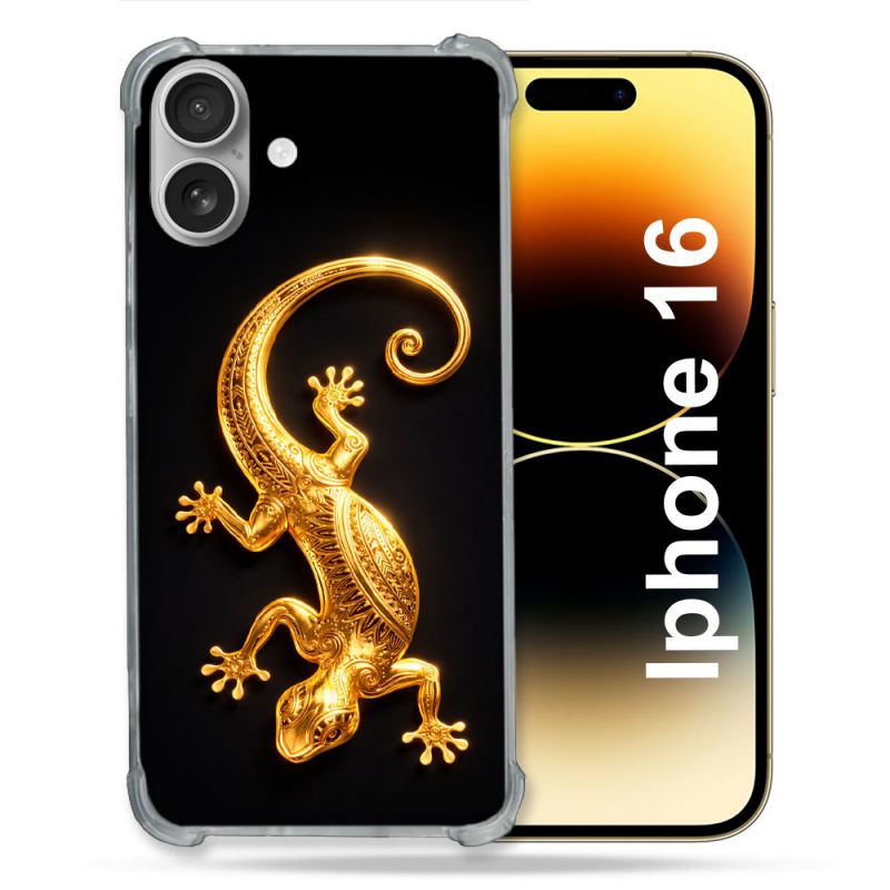 Coque Renforcée Pour Iphone 16 Animal Lezard Noir 2026