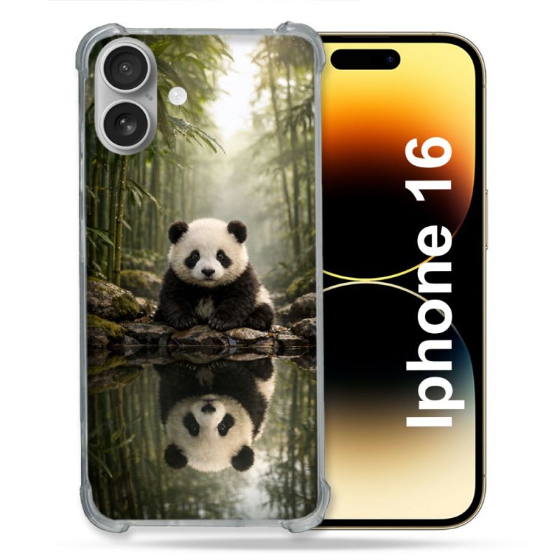 Coque Renforcée Pour Iphone 16 Animal Panda Reflet