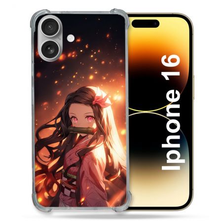 Coque Renforcée Pour Iphone 16 Manga Demon Slayer Nezuko Rose