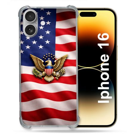 Coque Renforcée Pour Iphone 16 Voyage Drapeau USA Etats Unis