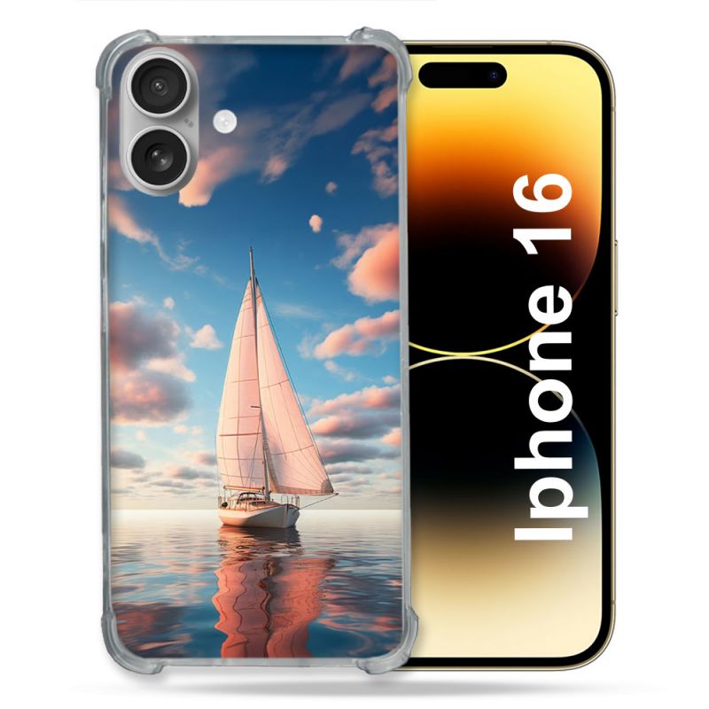 Coque Renforcée Pour Iphone 16 Voyage Voilier Reflet
