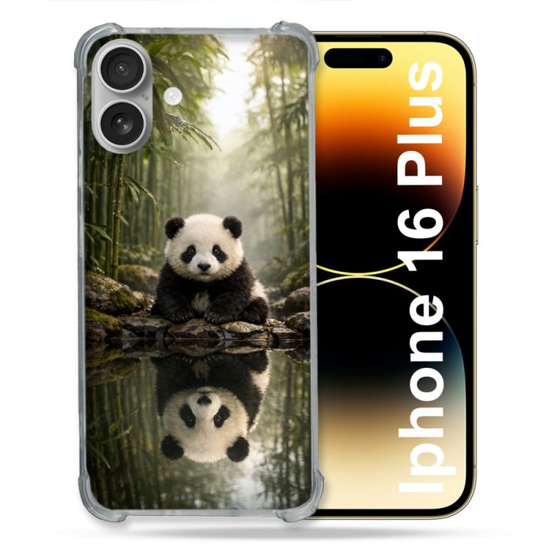 Coque Renforcée Pour Iphone 16 Plus Animal Panda Reflet