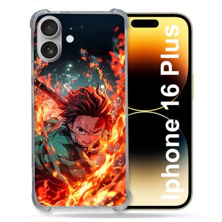 Coque Renforcée Pour Iphone 16 Plus Manga Demon Slayer Tanjiro Feu