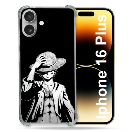 Coque Renforcée Pour Iphone 16 Plus Manga One Piece Luffy Noir