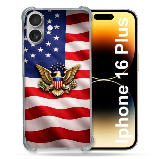 Coque Renforcée Pour Iphone 16 Plus Voyage Drapeau USA Etats Unis