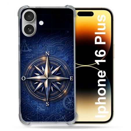 Coque Renforcée Pour Iphone 16 Plus Voyage Rose des Vents Marine
