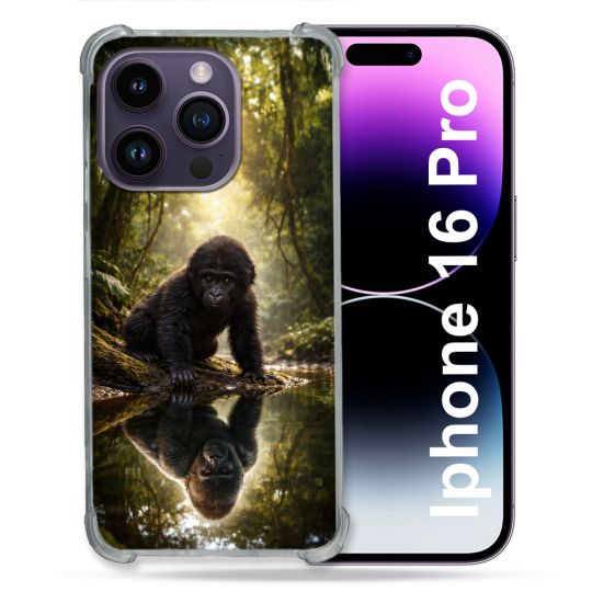 Coque Renforcée Pour Iphone 16 Pro Animal Gorille Reflet
