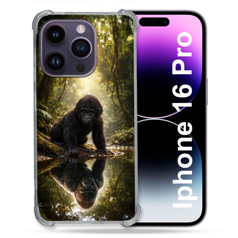 Coque Renforcée Pour Iphone 16 Pro Animal Gorille Reflet