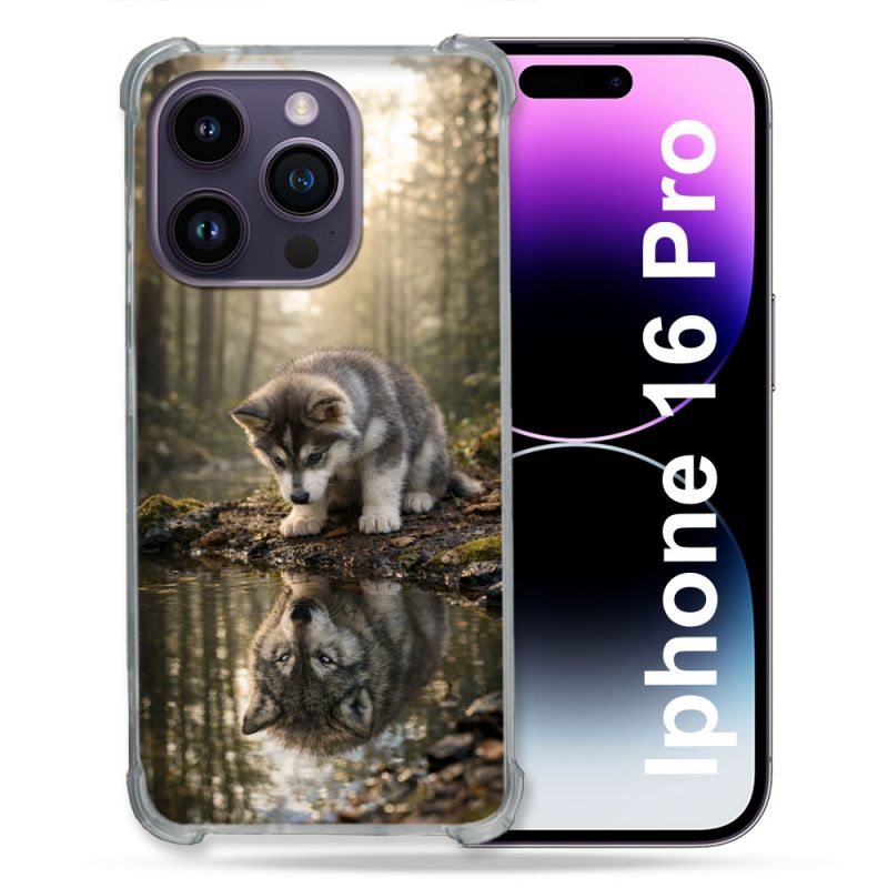 Coque Renforcée Pour Iphone 16 Pro Animal Loup Reflet