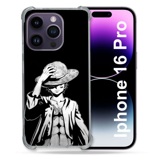 Coque Renforcée Pour Iphone 16 Pro Manga One Piece Luffy Noir