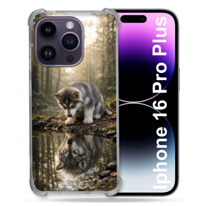 Coque Renforcée Pour Iphone 16 Pro Plus Animal Loup Reflet