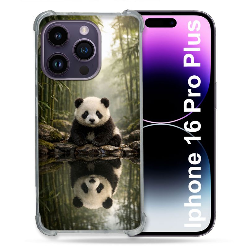 Coque Renforcée Pour Iphone 16 Pro Plus Animal Panda Reflet