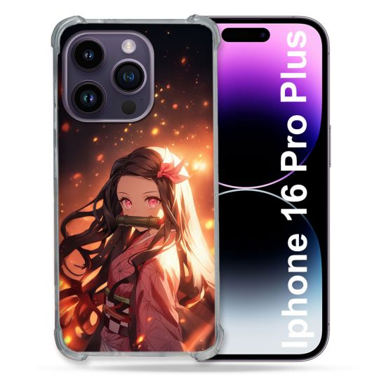 Coque Renforcée Pour Iphone 16 Pro Plus Manga Demon Slayer Nezuko Rose