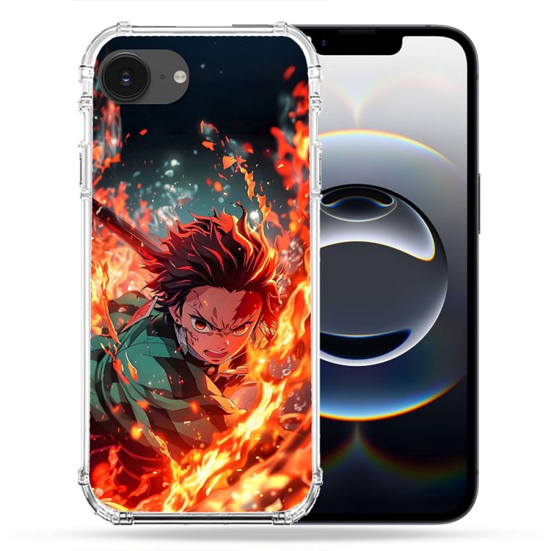 Coque Renforcée Pour Iphone 16e Manga Demon Slayer Tanjiro Feu