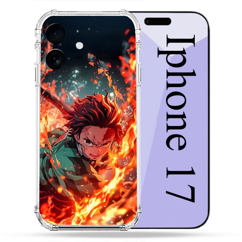 Coque Renforcée Pour Iphone 17 Manga Demon Slayer Tanjiro Feu