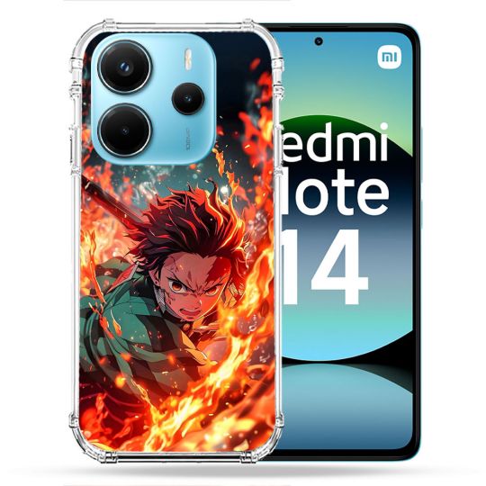 Coque Renforcée Pour Xiaomi Redmi Note 14 4G Manga Demon Slayer Tanjiro Feu