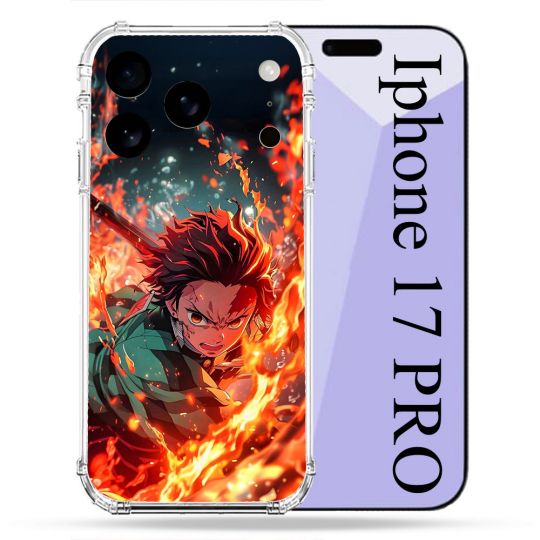 Coque Renforcée Pour Iphone 17 Pro Manga Demon Slayer Tanjiro Feu