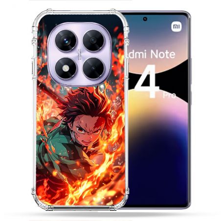Coque Renforcée Pour Xiaomi Redmi Note 14 PRO 4G Manga Demon Slayer Tanjiro Feu