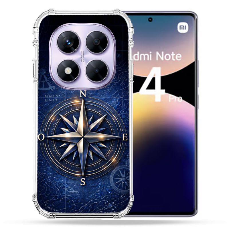 Coque Renforcée Pour Xiaomi Redmi Note 14 PRO 4G Voyage Rose des Vents Marine