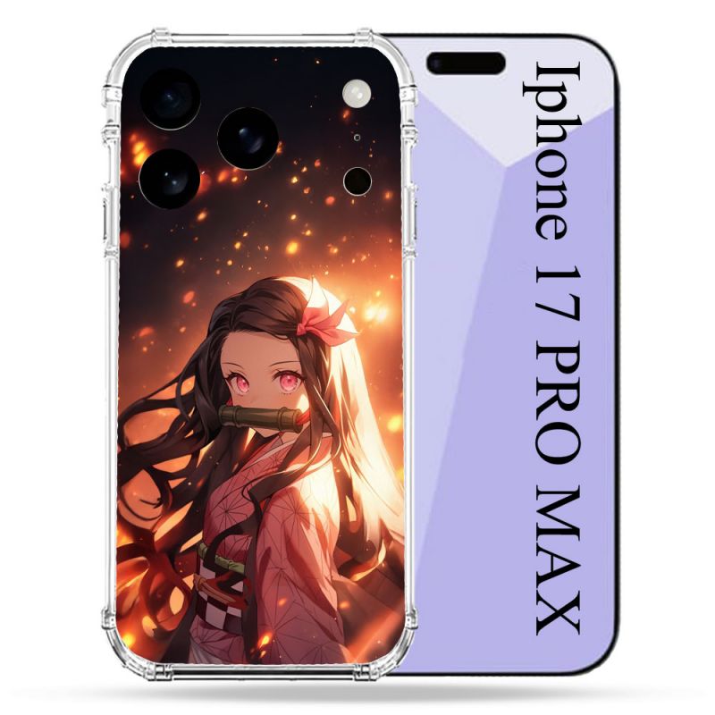 Coque Renforcée Pour Iphone 17 Pro Max Manga Demon Slayer Nezuko Rose