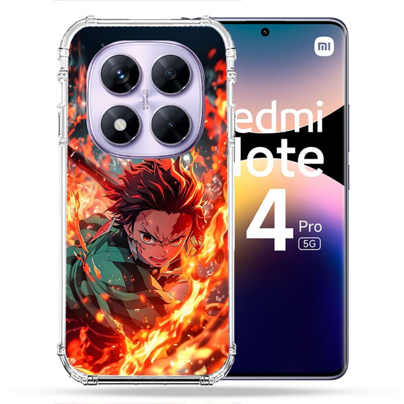 Coque Renforcée Pour Xiaomi Redmi Note 14 PRO 5G Manga Demon Slayer Tanjiro Feu