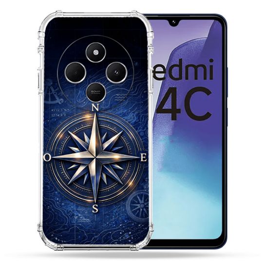 Coque Renforcée Pour Xiaomi Redmi 14C 4G Voyage Rose des Vents Marine