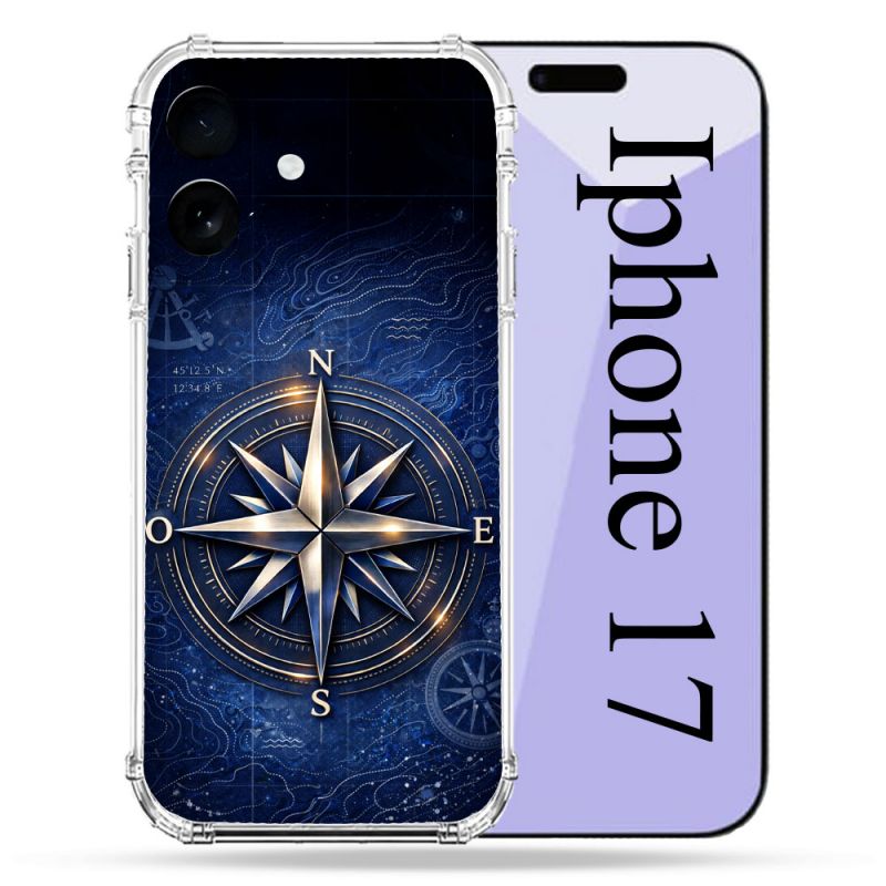 Coque Renforcée Pour Iphone 17 Voyage Rose des Vents Marine