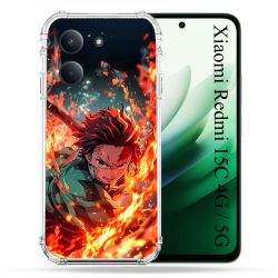Coque Renforcée Pour Xiaomi Redmi 15C 4G Manga Demon Slayer Tanjiro Feu