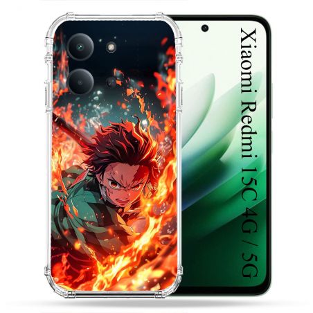 Coque Renforcée Pour Xiaomi Redmi 15C 4G Manga Demon Slayer Tanjiro Feu
