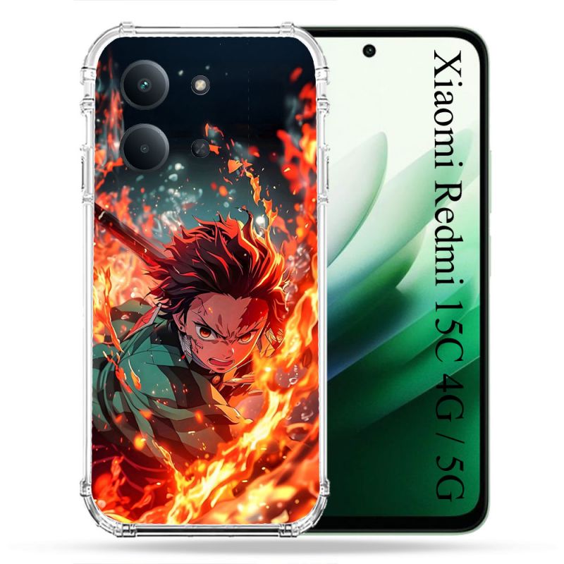 Coque Renforcée Pour Xiaomi Redmi 15C 4G Manga Demon Slayer Tanjiro Feu