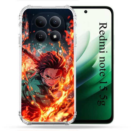 Coque Renforcée Pour Xiaomi Redmi Note 15 5G Manga Demon Slayer Tanjiro Feu