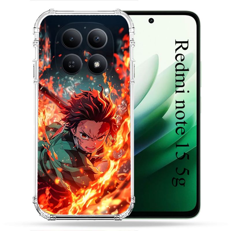 Coque Renforcée Pour Xiaomi Redmi Note 15 5G Manga Demon Slayer Tanjiro Feu