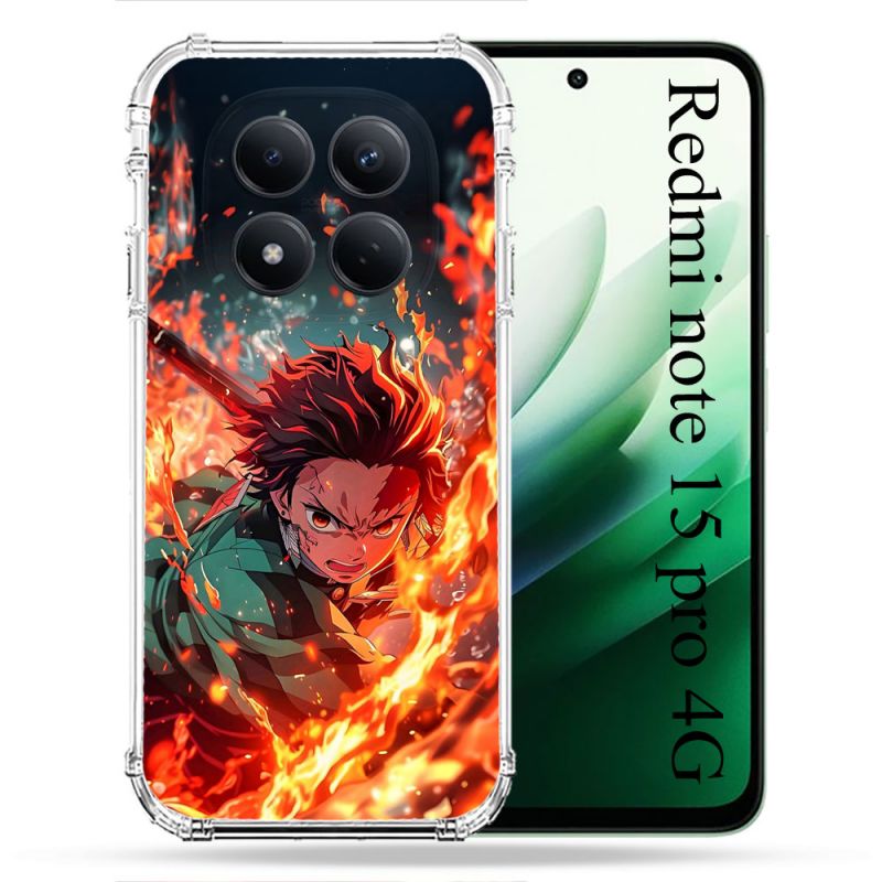 Coque Renforcée Pour Xiaomi Redmi Note 15 Pro 4G Manga Demon Slayer Tanjiro Feu