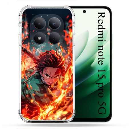 Coque Renforcée Pour Xiaomi Redmi Note 15 Pro 5G Manga Demon Slayer Tanjiro Feu