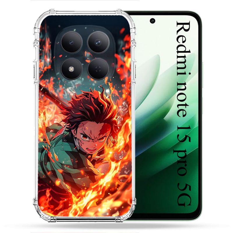 Coque Renforcée Pour Xiaomi Redmi Note 15 Pro 5G Manga Demon Slayer Tanjiro Feu