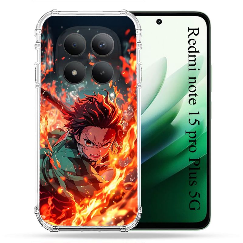 Coque Renforcée Pour Xiaomi Redmi Note 15 Pro Plus 5G Manga Demon Slayer Tanjiro Feu
