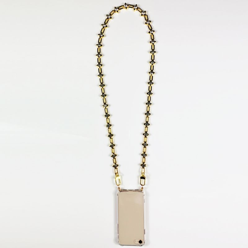 Coque Pour Iphone 17e avec Lanière / Cordon Bijou Diamant Or Clair